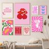 Vintage Cocktail Disco Cherry Aesthetics Poster and Printed Pink Wall Art Canvas Painting Room Nordic Home Decoration Mural