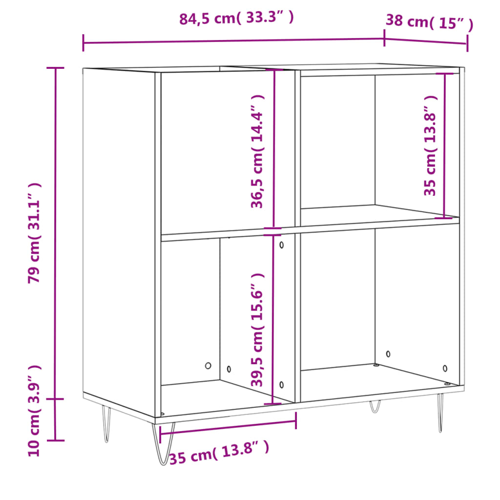 Record Cabinet Gray Sonoma 84.5 x 38 x 89 cm Particleboard