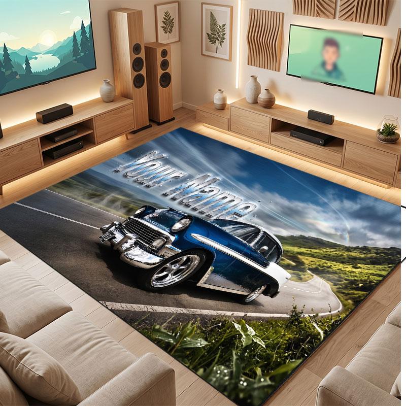 Truck Car Theme Crystal Velvet Floor Rug Personalized Custom Name Text Warm Carpet Home Decoration