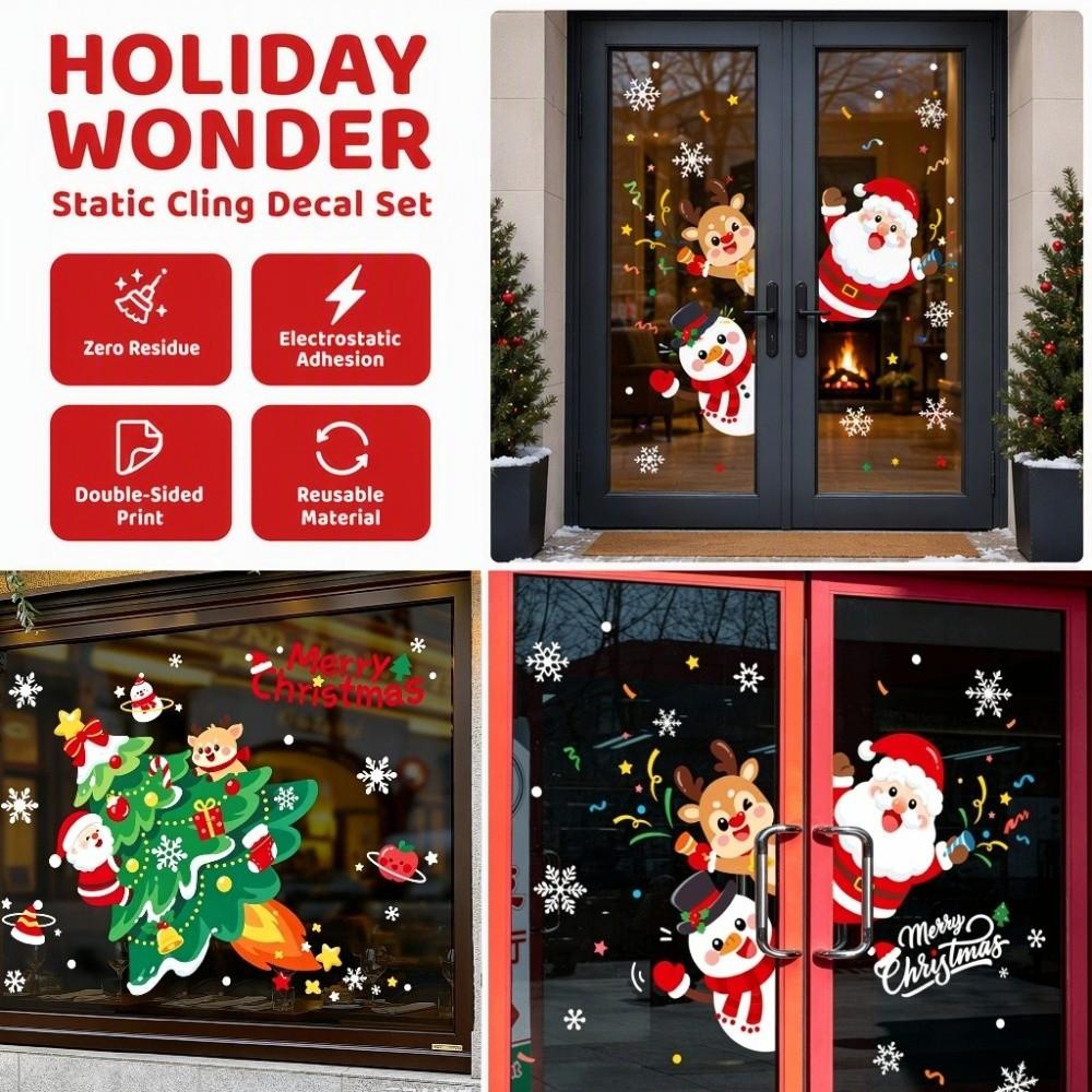 Reusable Christmas Window Stickers No Glue Snowflake Cling Decals  Festival