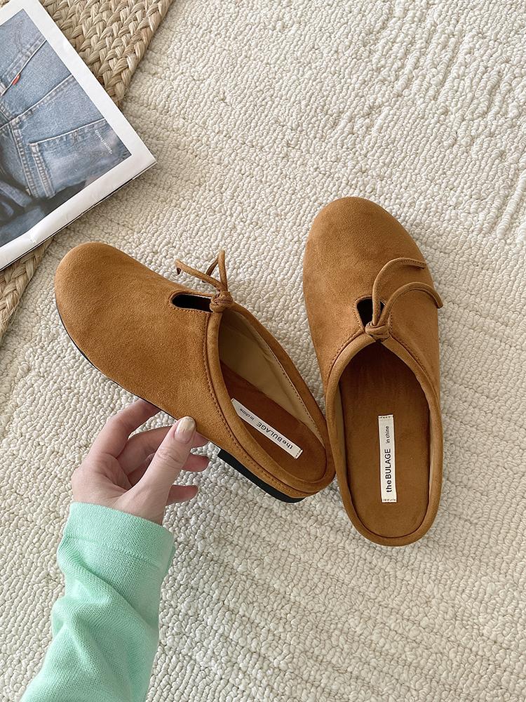 Fashion Suede Women Flats Slippers Designer Bow Mules Shoes Autumn Casual Slingback Shoes New Trend 2025 Walking Cozy Zapatillas Ladies