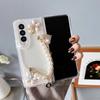 for Samsung Galaxy Z Fold 4 Case Cute for Women Girls Luxury 3D Handmade Sparkle Pearl Strap Chain Diamond Bling Glitter Cover