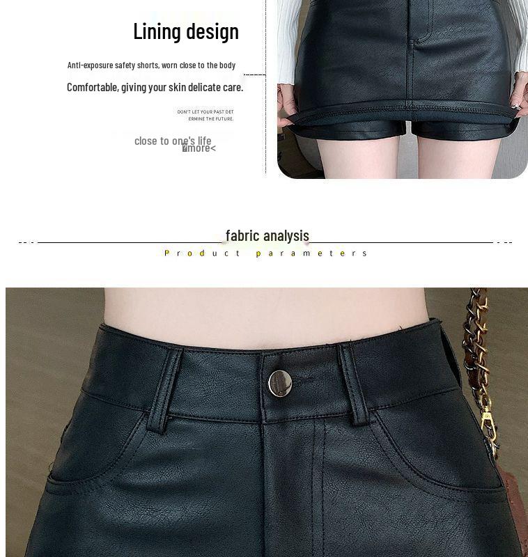 Plus Size Black PU A-line High Waist Skirt for Autumn/Winter