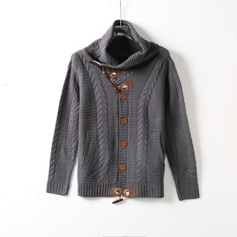 Herren S Hoher Hals Knopf Strick Cardigan Pullover Lässig