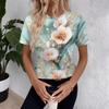 Women's Short Sleeve Tops Pleated  Neck Loose Fit T-Shirt