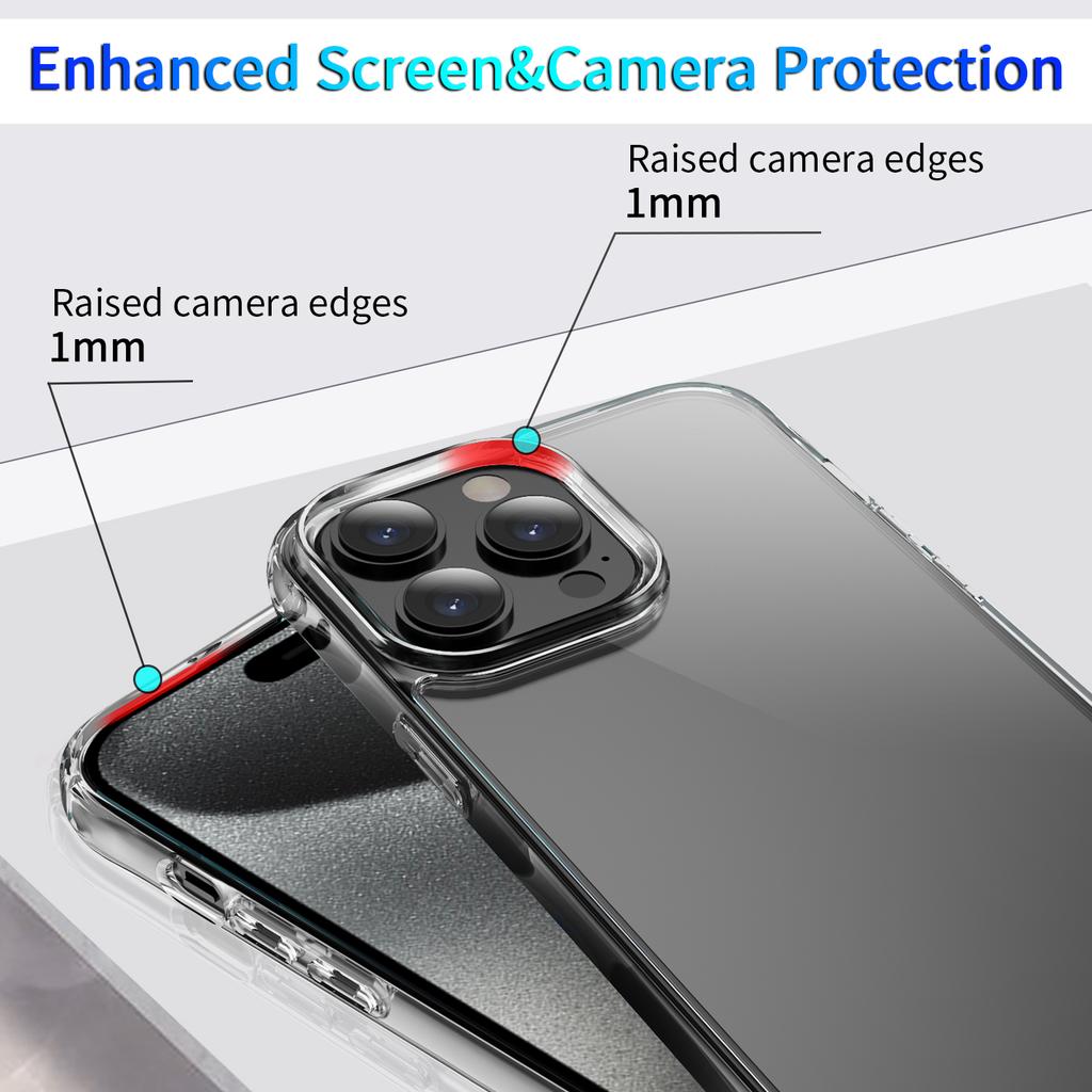 Transparent Anti-Yellowing Phone Cover for iPhone 15 16 17 Plus Pro Max Shockproof Air Buffer Corners Raised Screen Camera Anti-Scratch Slim Fit Case