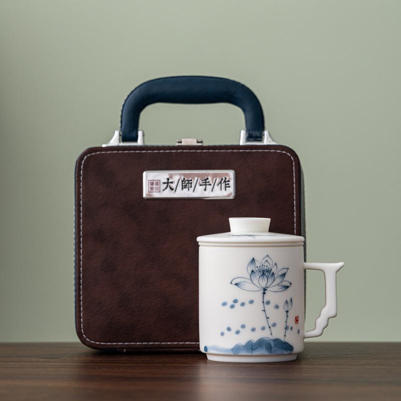 White hand-painted plain-fired suet jade porcelain office cup ceramic cup tea set business company creative gifts