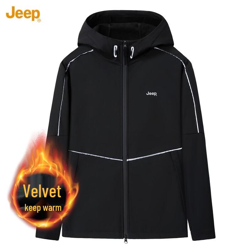 JEEP Men s Hooded Thickened Fleece Jacket L