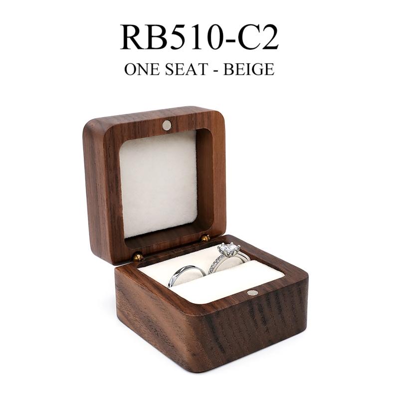 Multifunctional Small Jewelry Box Square Shape Organizer Mini Wooden Ring Box Soft Interior Holder for Proposal Wedding