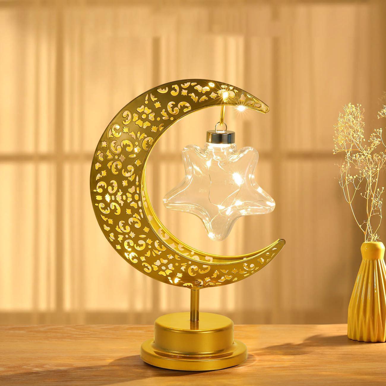 

Золотая луна звезда ночник мусульманский Раманда фестиваль украшения настольная лампа для праздника рождественской атмосферы стильное освещение stars теплый белый