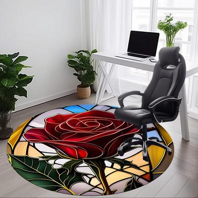 1pc Rose StainedGlass Office Round Area Rug, Under Office Chairs Bedroom Living Room Home Decor, Room Deco