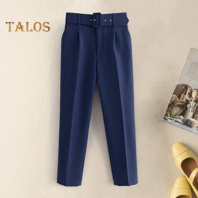 Women Suit Pants High Waist Straight Leg Fit Long Trousers with Pockets Solid Color Casual Work Pants