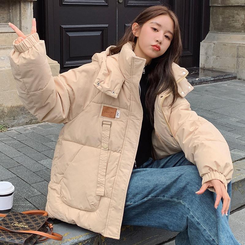 

Зимняя женская короткая хлопковая куртка-пуховик свободного кроя с капюшоном, повседневная, студенческая, модная, теплая XXL-145-165 хаки