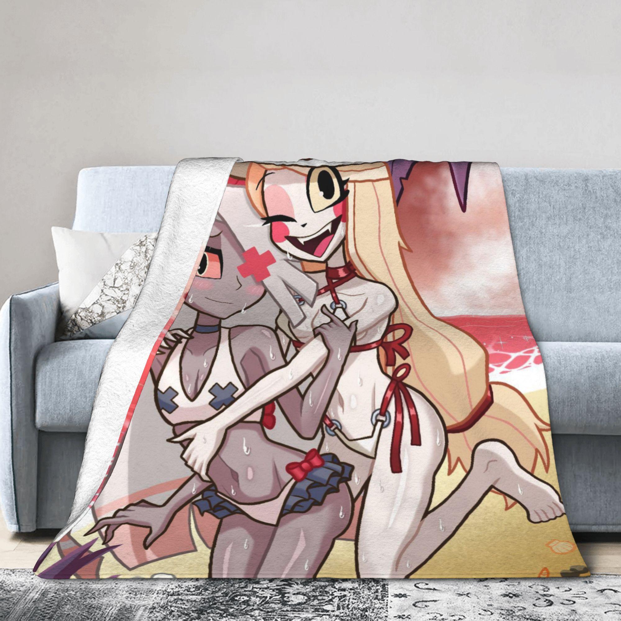 Hazbins Hotels Charlie And Vaggie Blankets Flannel Print Portable Warm Throw Blankets for Bedding Couch Quilt 75X95CM