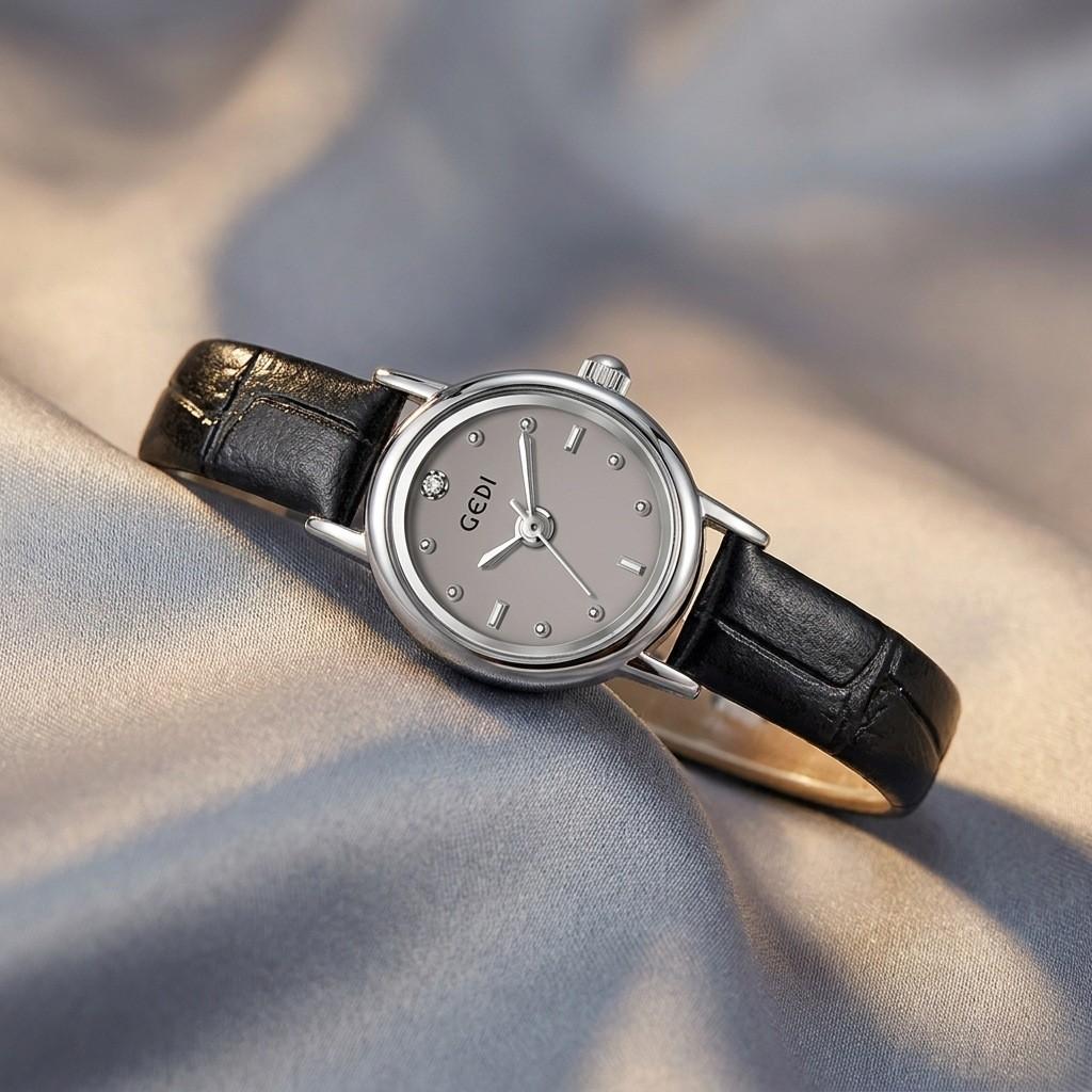 Vintage Gold Womens Quartz Watch With Leather Strap Decorative Waterproof For Lady Casual Wear