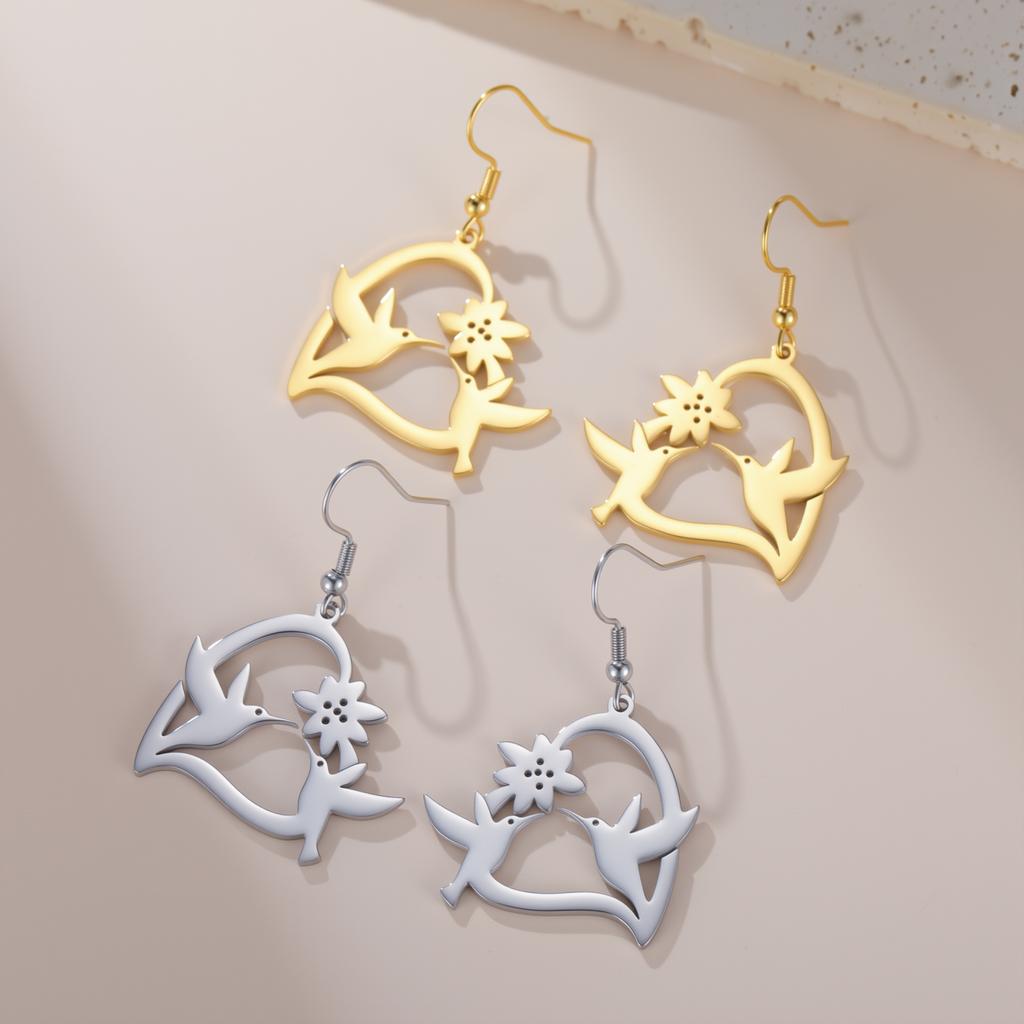 My Shape Hummingbird Birds Flower Drop Earrings for Women Stainless Steel Animal Dangle Earring Ear Accessories Jewelry Gifts