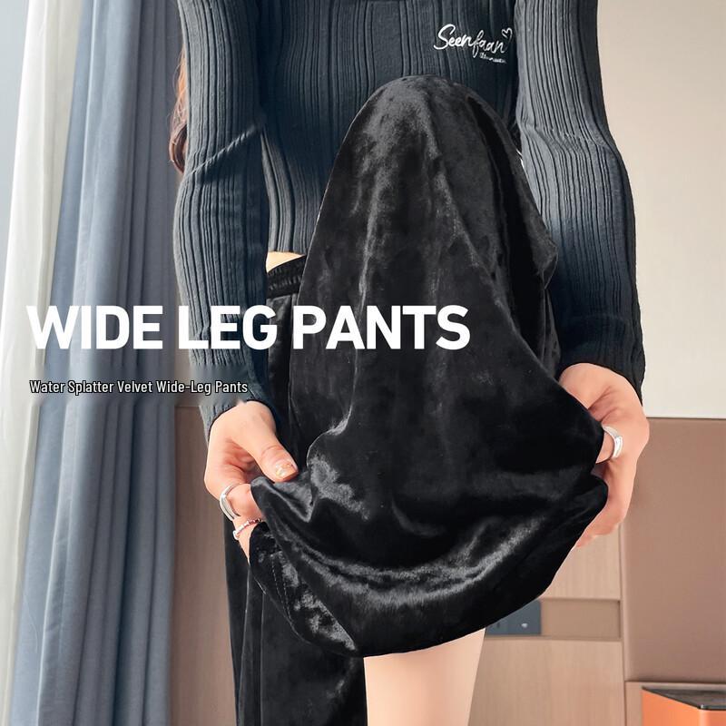 Handu Yishe Women s Snowflake Velvet High-Waist Wide-Leg Pants L