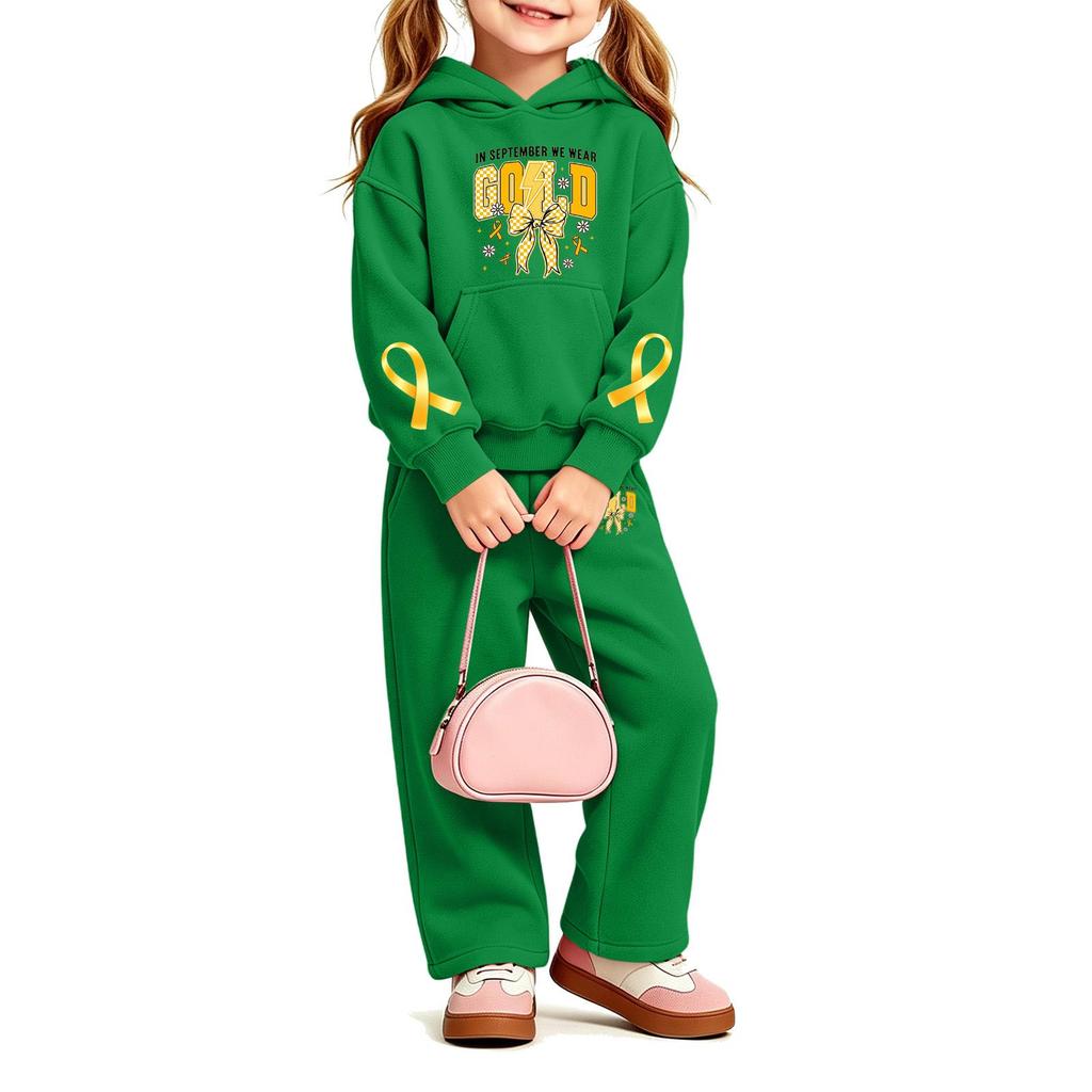 Girls' Print Hoodie and Sweatpants Set, 2-Piece Outfit for Casual Wear