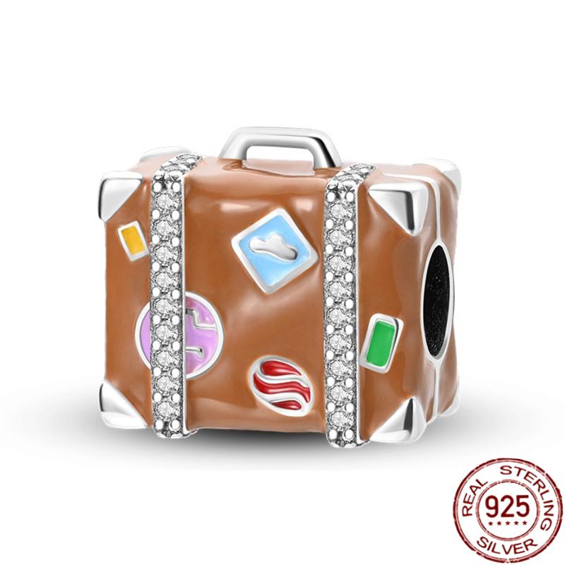 Copper Fashion Travel Airplane Luggage ThreePiece Set Charm Bead Charms Ideal For Women Authentic Bracelets Pendant Do It Yourself Jewellery