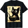 Camiseta Gráfica Engraçada de Gato com Ramen Camiseta de Gato Anime Kawaii Japonesa