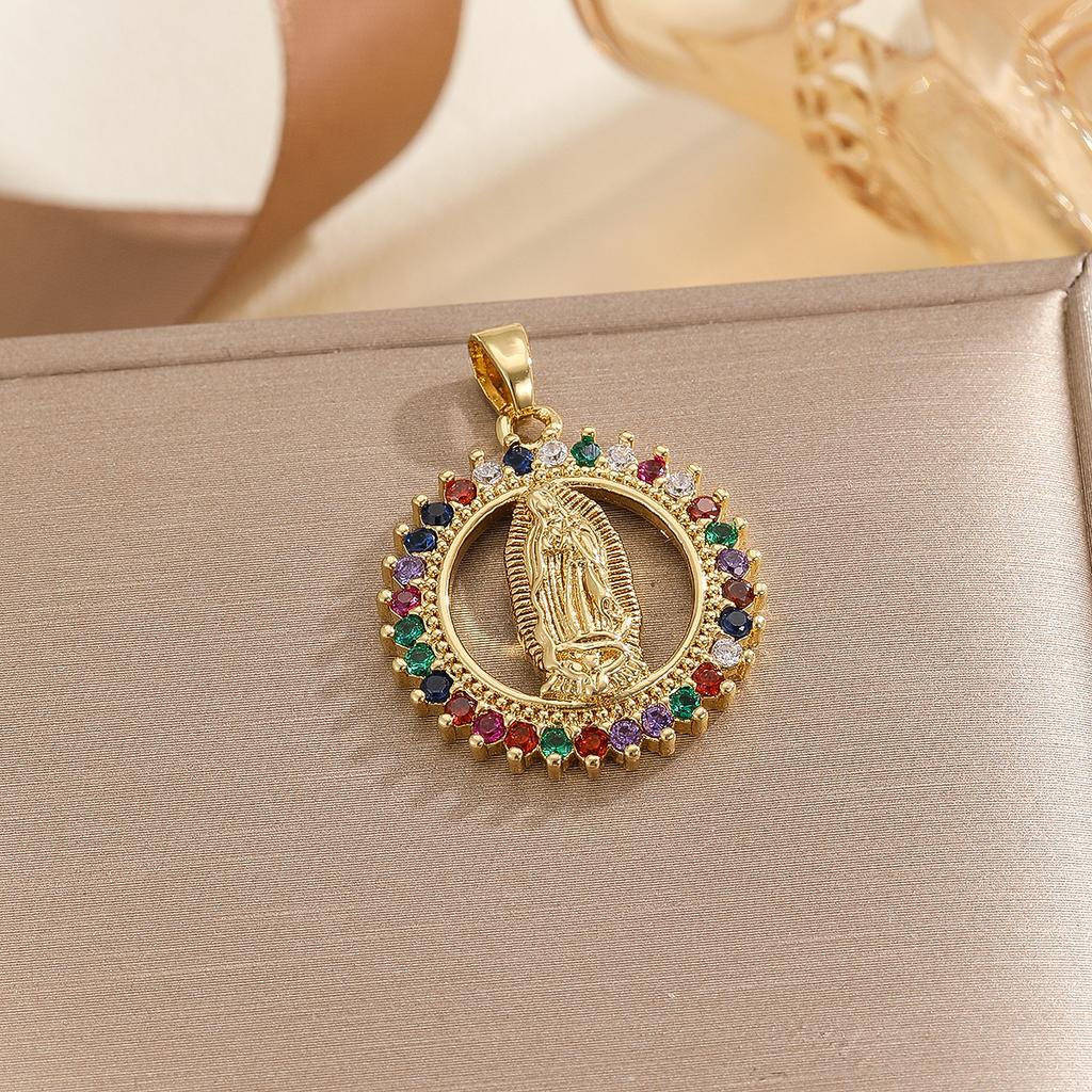 New Gold-plated Colored Zircon Pendant Retro Virgin Mary Series All-match Temperament Pendant Necklace Jewelry Random