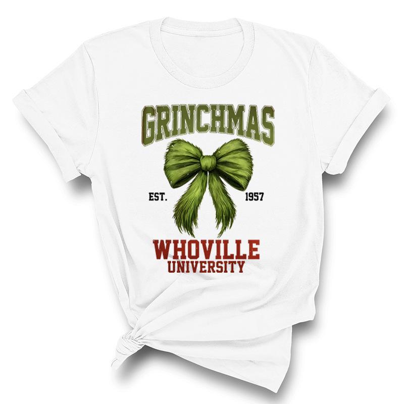 Weihnachten Bedrucktes Reines Baumwoll Kurzarm Damen Freizeit Trendiges T-Shirt Pullover Weihnachten Mode Oberteil T-Shirts Damen