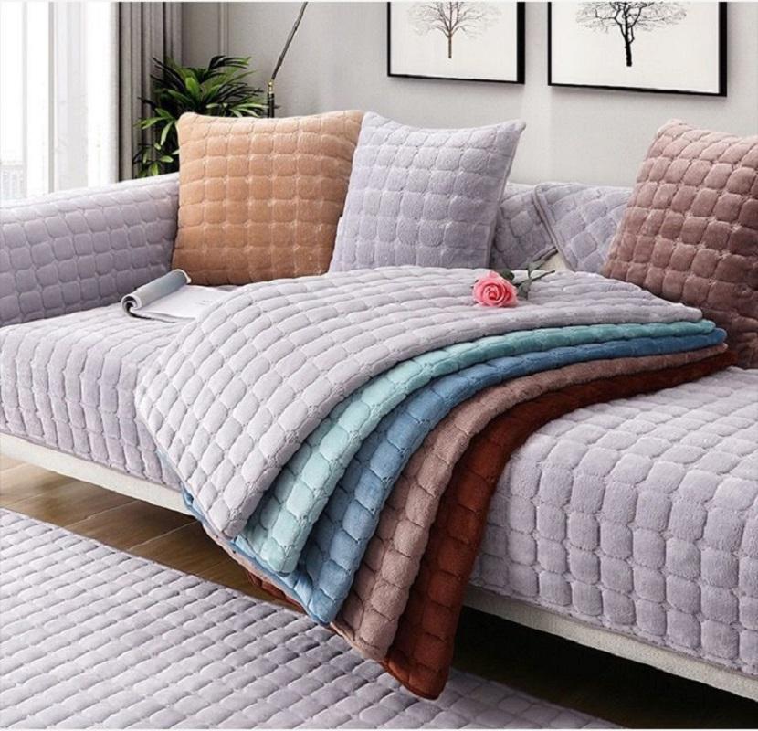 Thickened Flannel Sofa Cushion General Solid Color Plush Non-Slip Living Room Sofa Cover Warm Breathable Velvet Sofa Back Towel