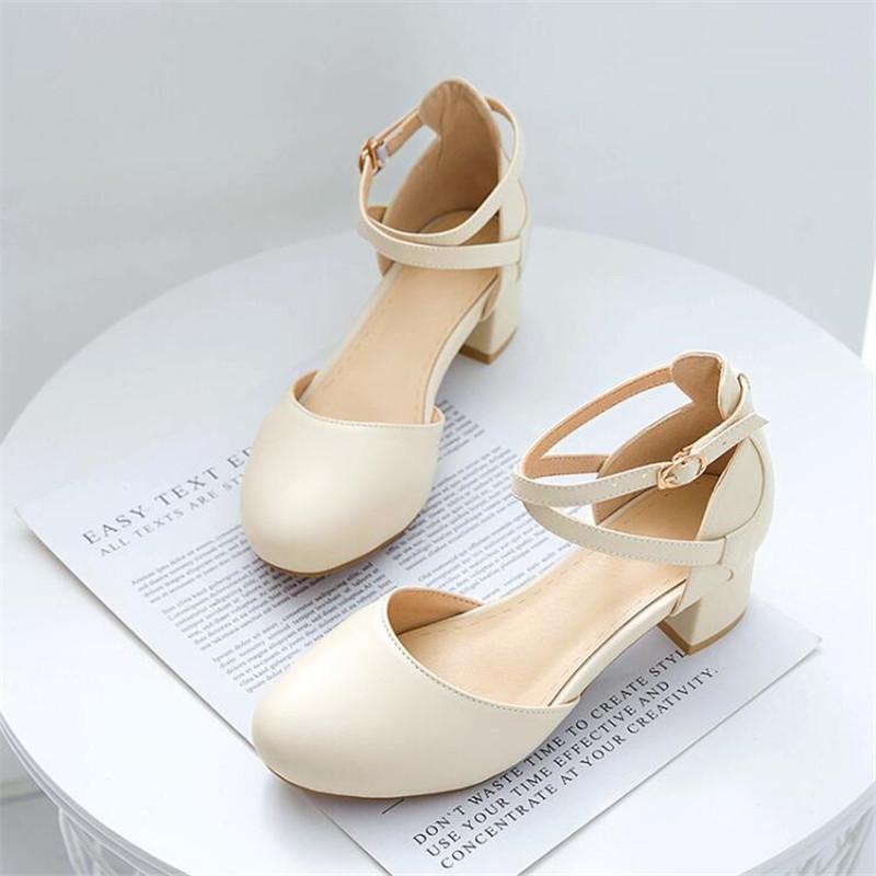 Girls High Heels Shoes Kids Sandals Wedding Party Mary Jane Princess Shoes Women Comfort Chunky Heel Round Toe Shoes Size 30-43