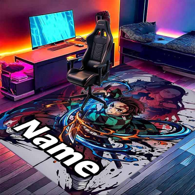 Custom Name Personalized Demon Slayer Print Carpet, Versatile Home Decor Rug, for Playroom, Apartment, Balcony, Entryway, Hallway Gift
