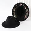 Flat Dome Australian Pure Wool Felt Hat Butterfly Flower Design Silver Line Bright Band Engraved Personalized Top Hat Retro