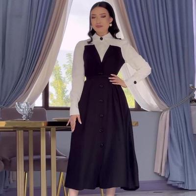 2024 Autumn Women's Color Block French Hepburn Waist-Slimming Dress
