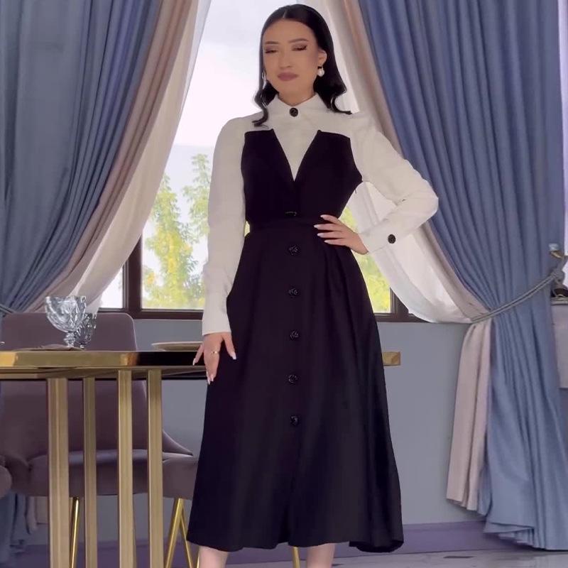 

Женское платье в стиле французского Хепберна с цветными блоками, приталенное, осень 2024 Extra Large чёрный