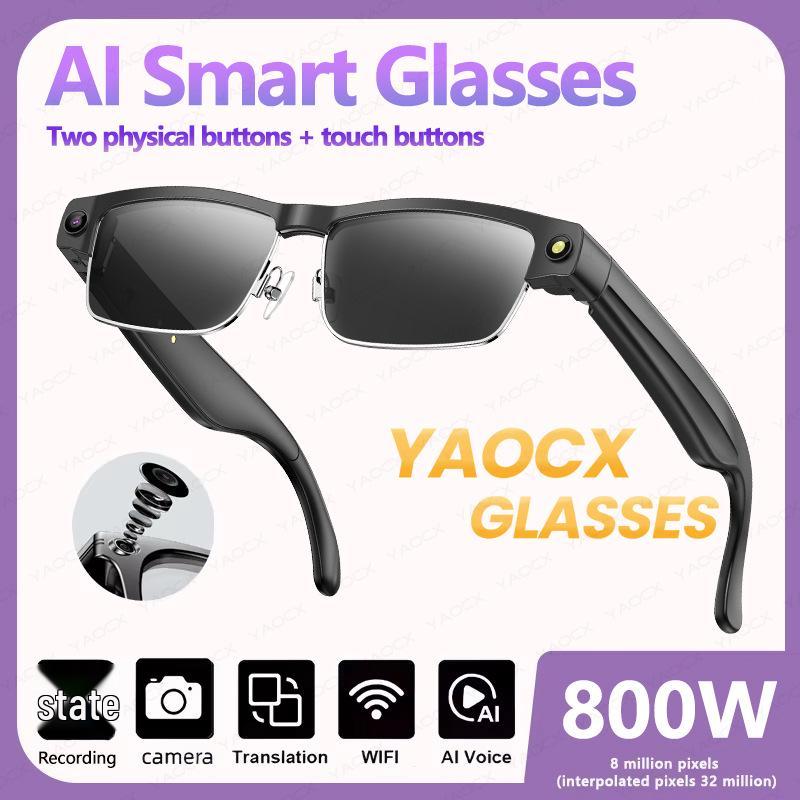 Occhiali Intelligenti L802: 800W Pixel, Video Anti-Shake, Traduzione, Riconoscimento Immagini AI, Chiamate Bluetooth