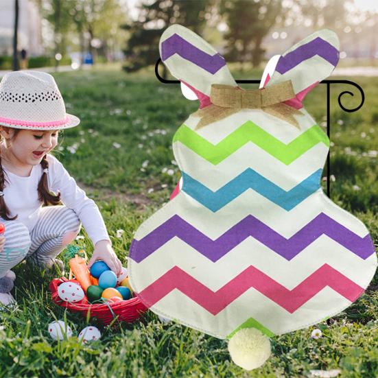 

Пасхальный подвесной флаг с бантом, помпоном, в форме кролика, красочный волнистый полосатый DIY, устойчивый к атмосферным воздействиям, счастливый Пасхальный садовый флаг, товары для вечеринок