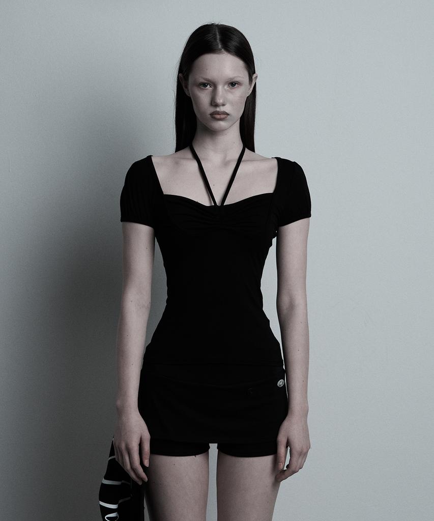 ILLIO Black Giselle Gathered Top