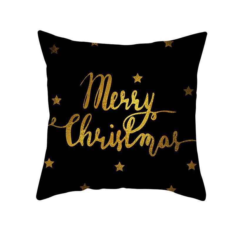18" Merry Christmas Cushion Cover Home Decor Xmas Throw Pillow Case Gold Black