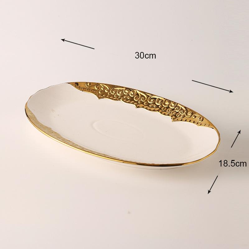 Golden Edged Ceramic Dining Plate Western Style Steak Plate Pasta Dish Sushi Plates Salad Bowl Serving Plates Dessert Bowl Dish