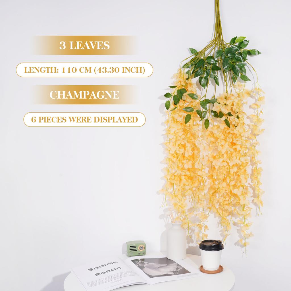 3Forks/ Branch Long Wisteria Artificial Flowers with Green Leaves for Wedding Room Decor Garland Decor Flores Artificiales Wazon