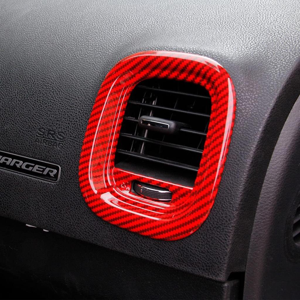 crosselec Red Carbon Fiber Air Vent Cover AC Outlet Trim kit for Dodge Charger 2015+