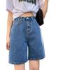 Women's Plus Size High-Waisted A-Line Denim Shorts - Summer Casual, Mid-Length, Loose Fit, Wide-Leg.