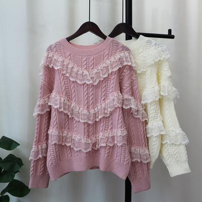 Pull tricoté à col rond avec empiècement en maille, design tendance, automne nouveau, ample, doux, pull à enfiler pour femme