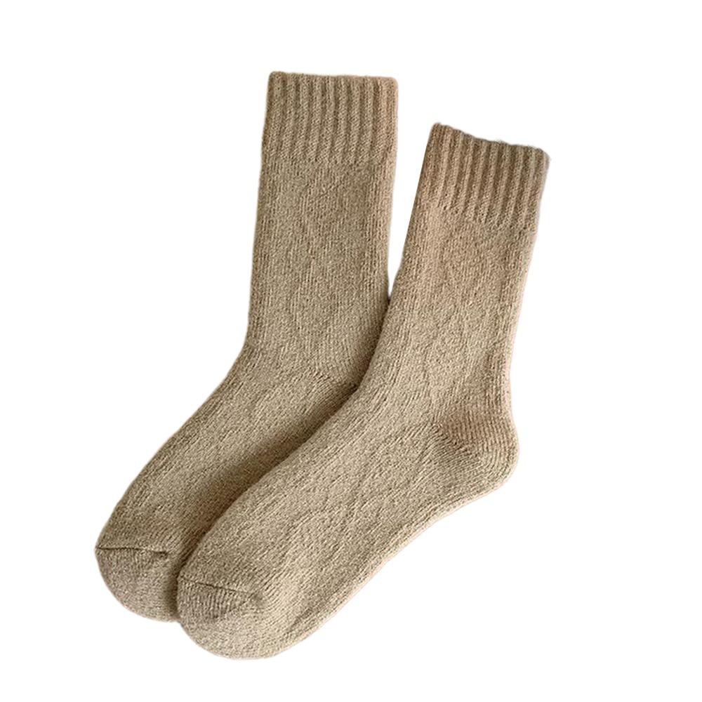 Winter Warm Retro Women Socks Diamond Check Thicken Women Pile Socks Thermal Solid Color Warm Wool Crew Socks