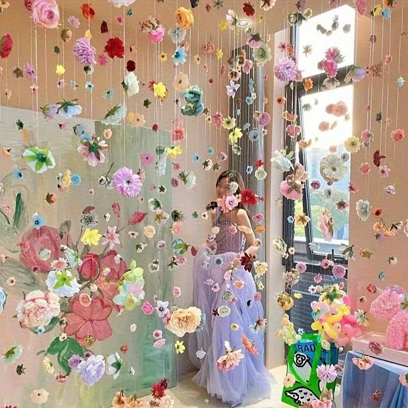 30/40/50Pcs Fishing Line Bohemian Style Artificial Flowers Floating Petals Water Falls Set Random Pink Flowers Pink DIY Pendants