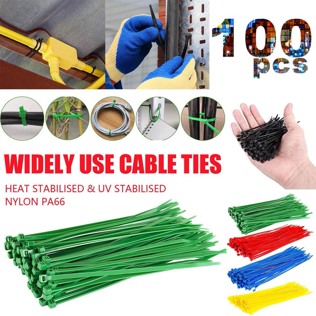 100pcs Cable Zip Ties Heavy Duty 4 Inch, Premium Plastic Wire Ties With 18 Pounds Tensile Strength,  Black Nylon Tie Wraps For Indoor And Outdoor