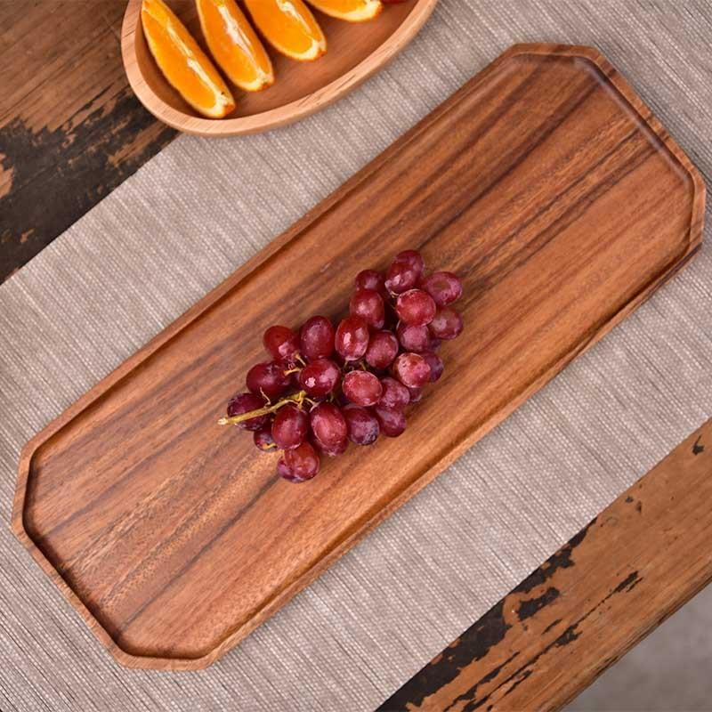 Natural Acacia Wood Serving Trays Octagonal & Rectangular Wooden Platters for Food, Coffee, Dessert, Decor, Kitchen Organizer