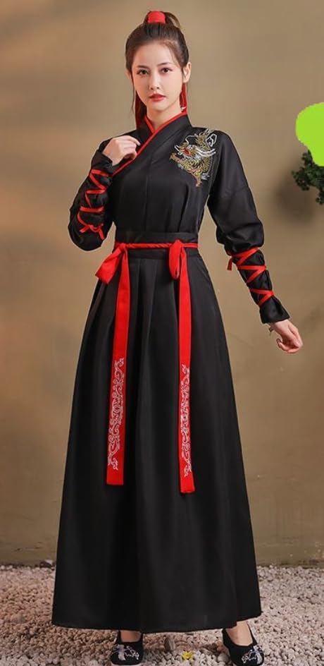 Unisex Hanfu Cosplay Set Japońskie Ubrania Hakama Kimono Długi Etniczny Kostium Czarny [Lady Lazy] (L)