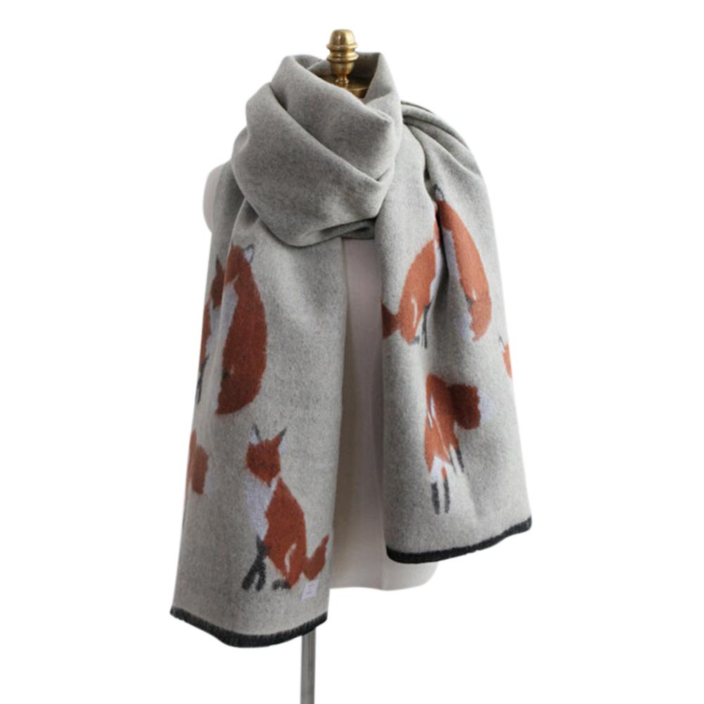 Women Winter Warm Cashmere Scarf Fox Printed Thicken Shawl Fashion All-match Scarf Wrap
