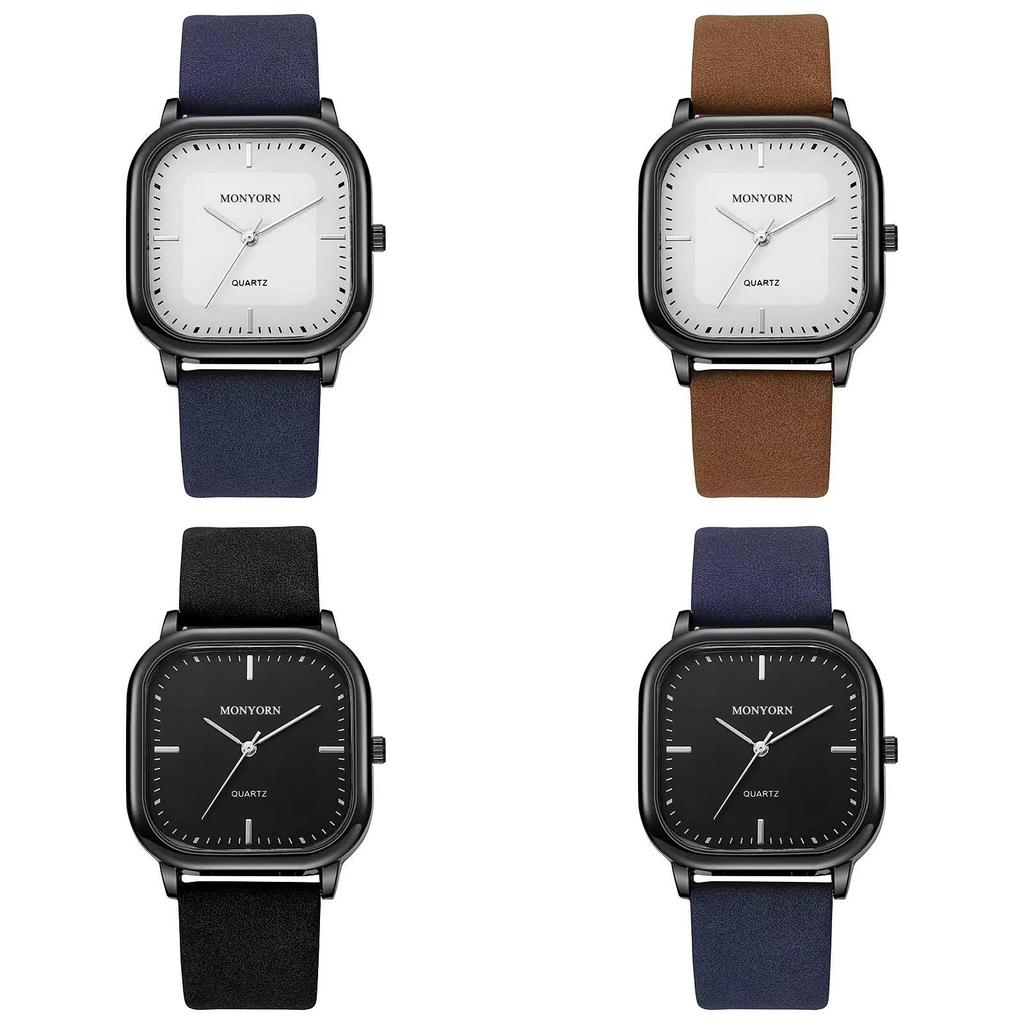 Classic Square Mens Watch With Leather Band And Quartz Movement For Daily Use