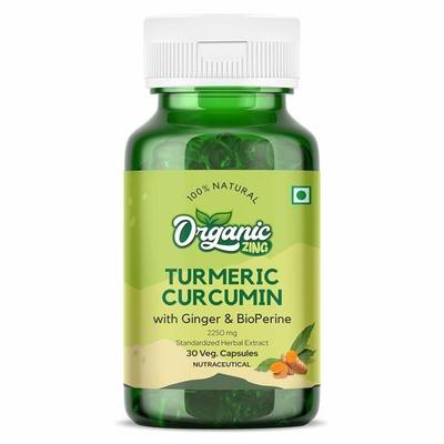 ORGANIC ZING Turmeric Curcumin with Ginger & BioPerine: Joint Support, Anti-inflammatory Benefits. 2250 Mg, 30 Capsules, Pack of 1