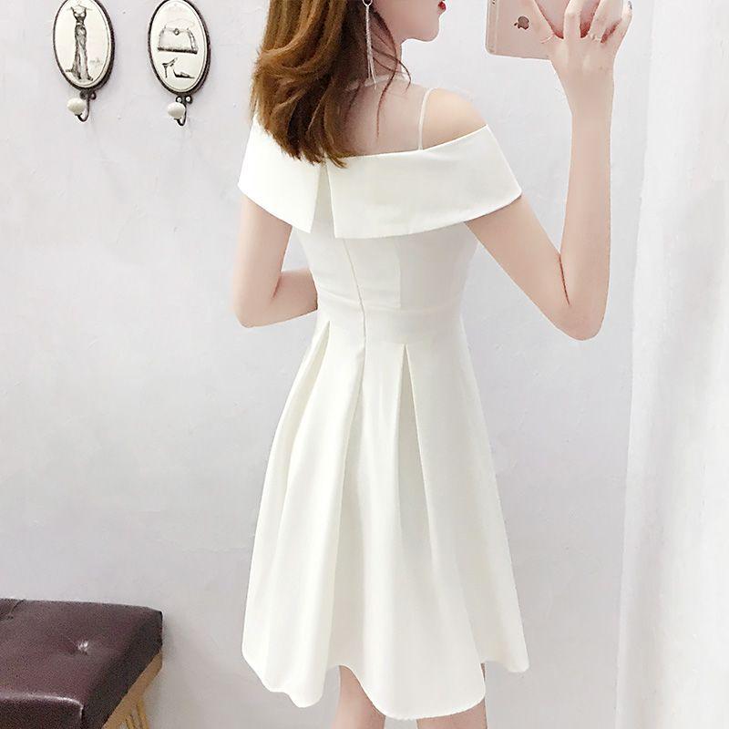 Women's Elegant White One-Shoulder A-line Midi Dress - Summer 2026 Slimming Style